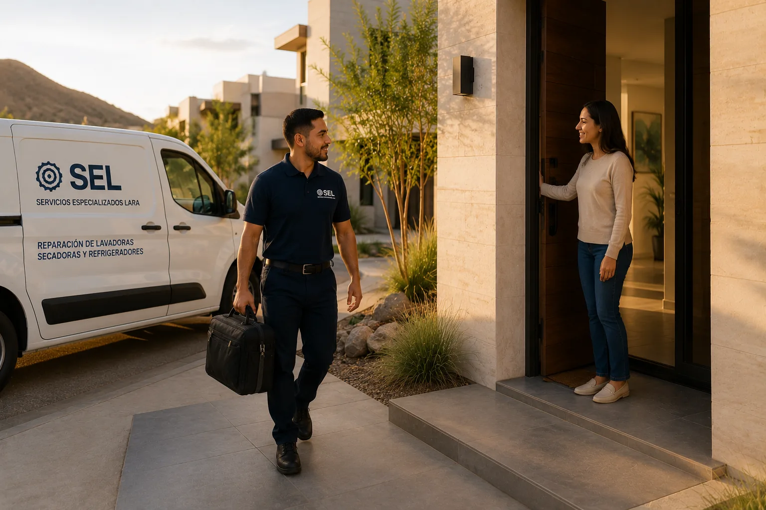 Técnico de SEL llegando al domicilio de una clienta