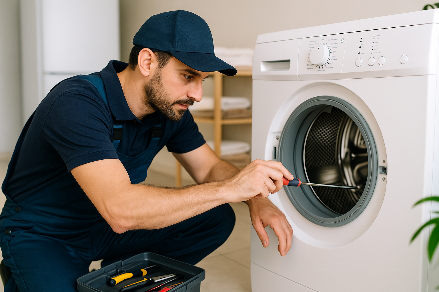 Técnico reparando lavadora a domicilio en Chihuahua